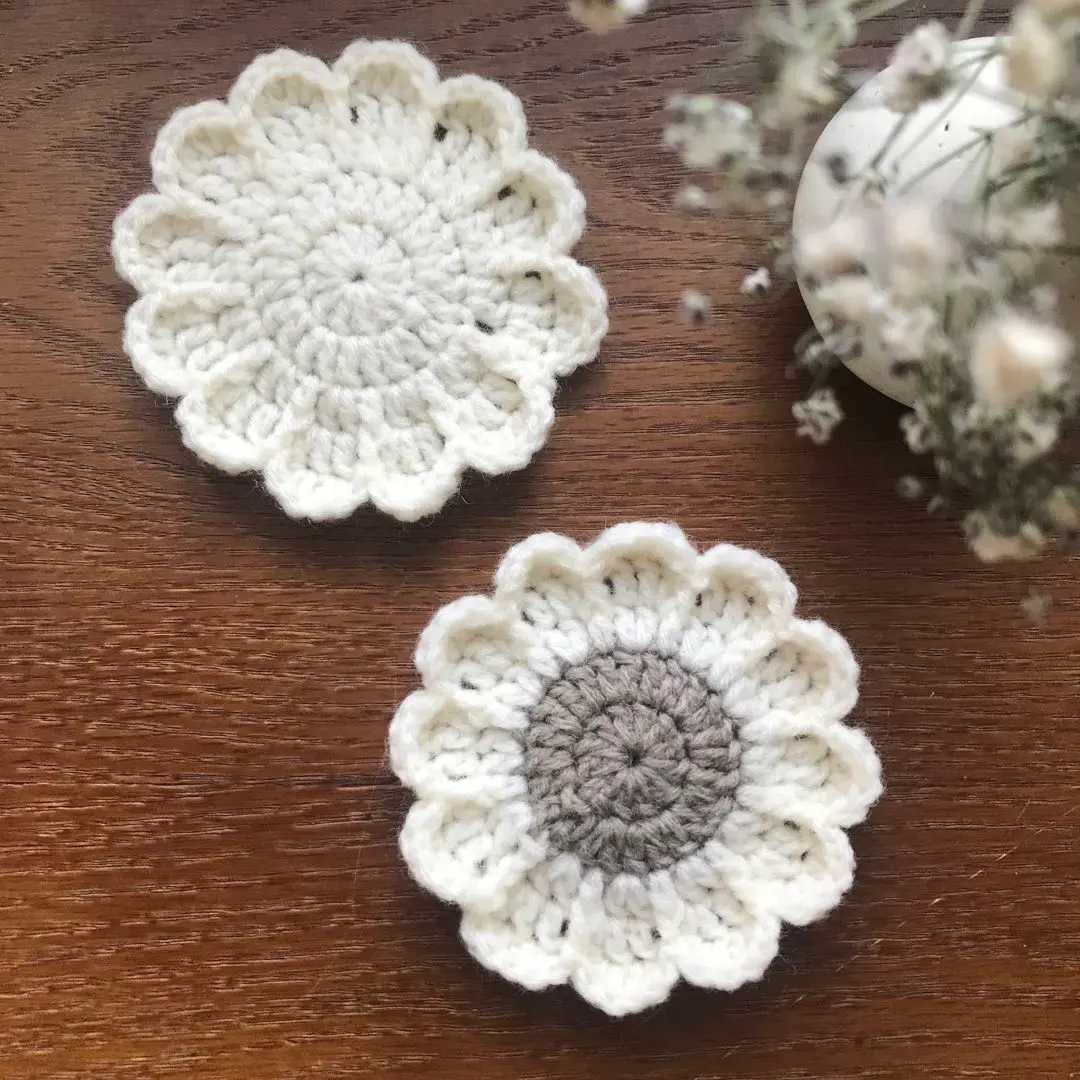 Thumbnail of No. 54 Margaret Coasters - White & Gray - Set of 2 - Handmade - Crochet