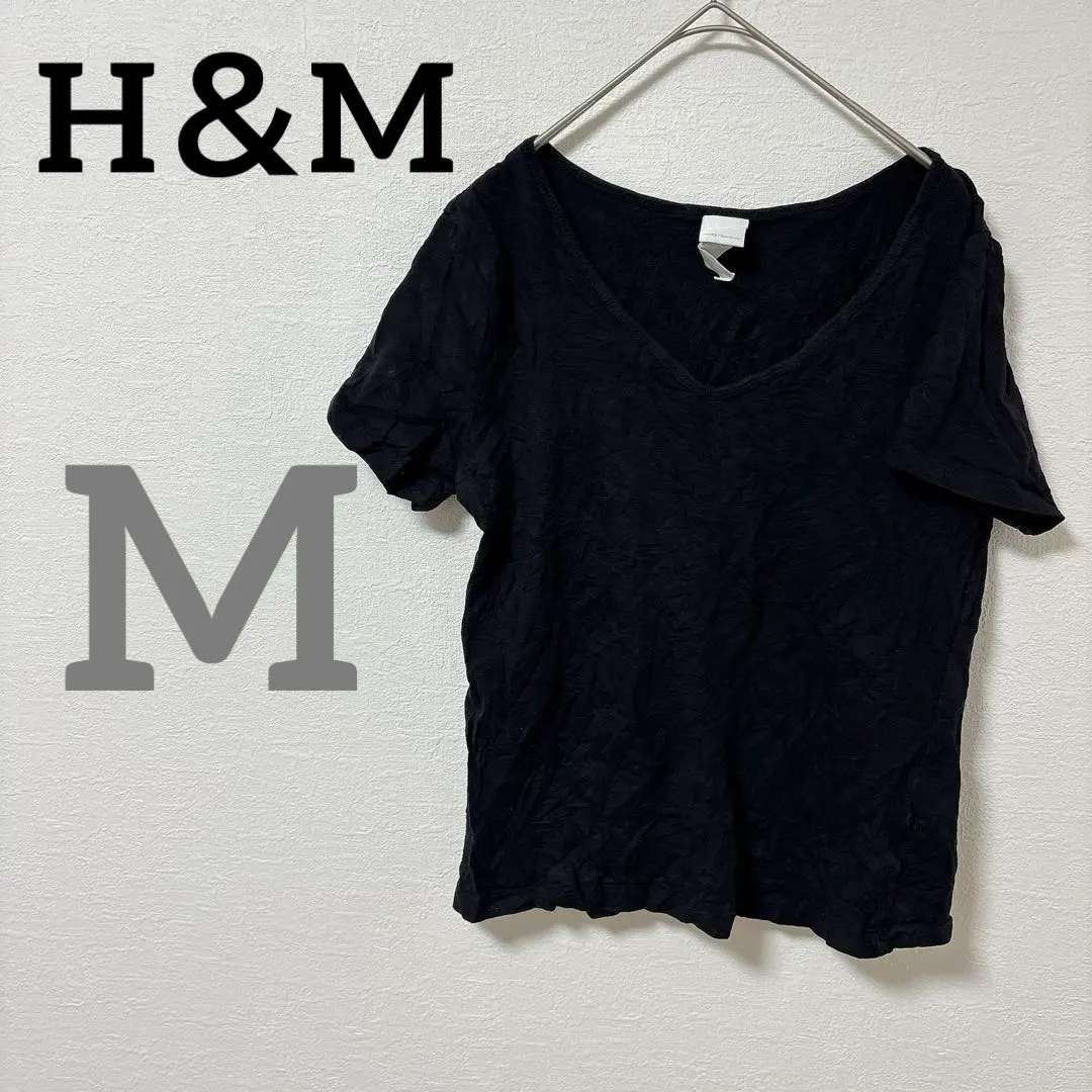 Thumbnail of H&M 【M】Black V-Neck T-Shirt Short Sleeve Black Versatile Cut and Sew