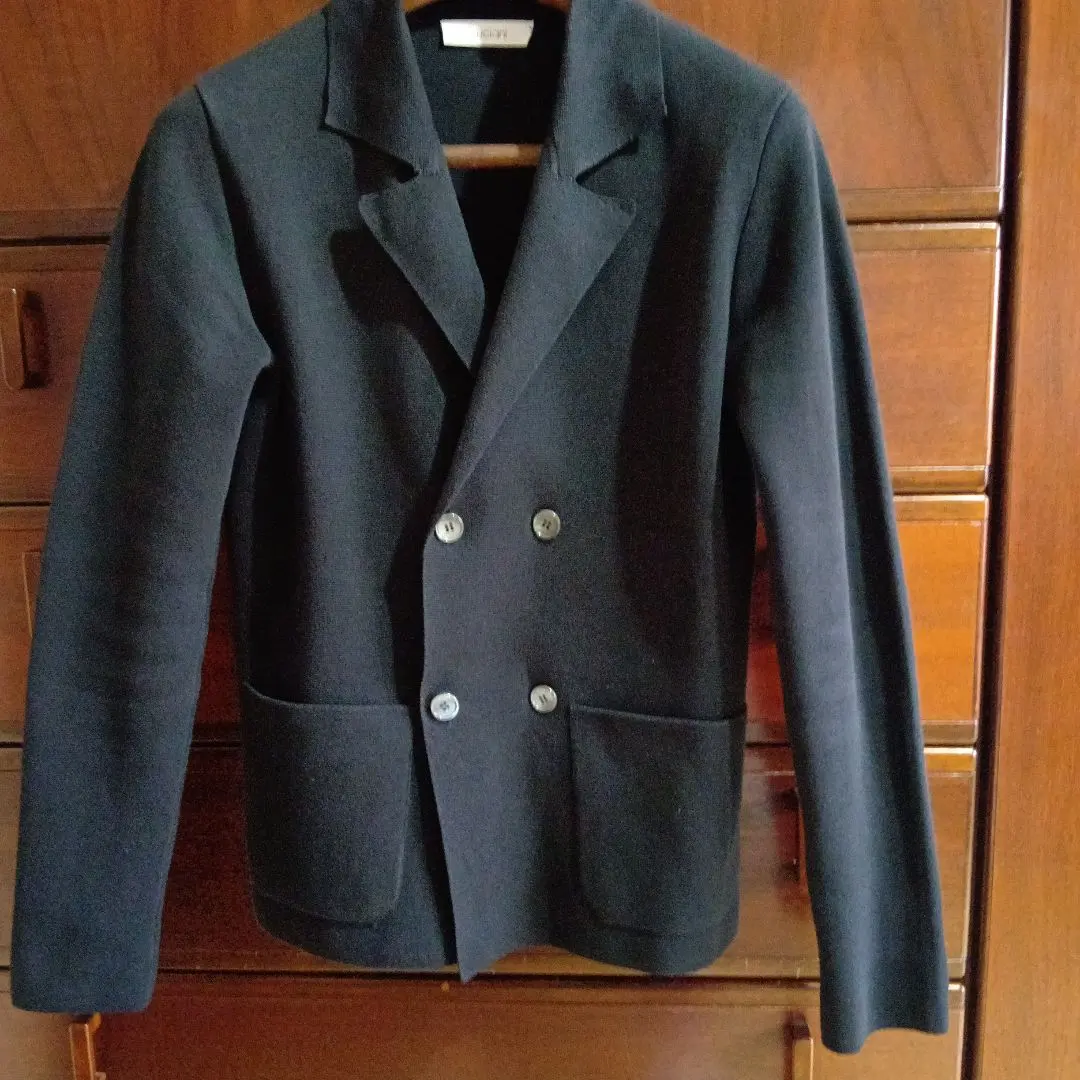 義大利製Cruciani黑色雙排扣米蘭羅紋針織外套 的縮圖