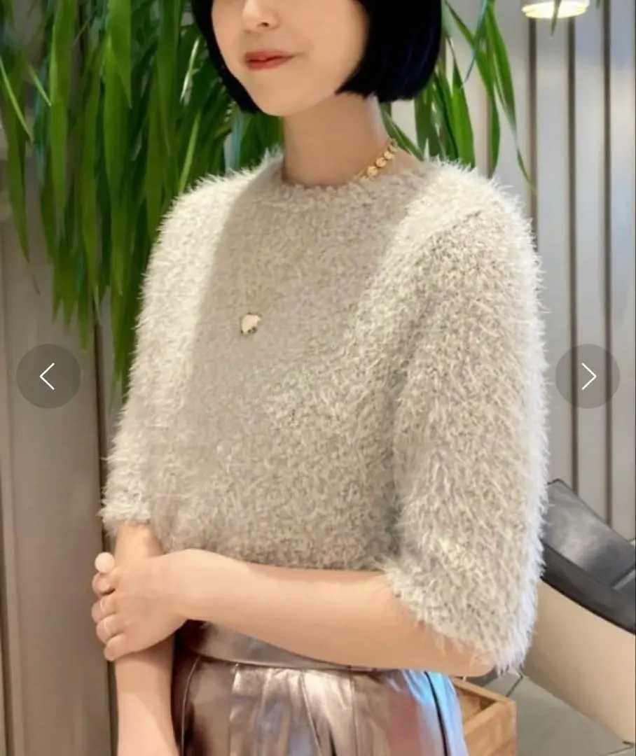 Thumbnail of Ray BEAMS Feather Lame Half Sleeve Crew Neck Knit