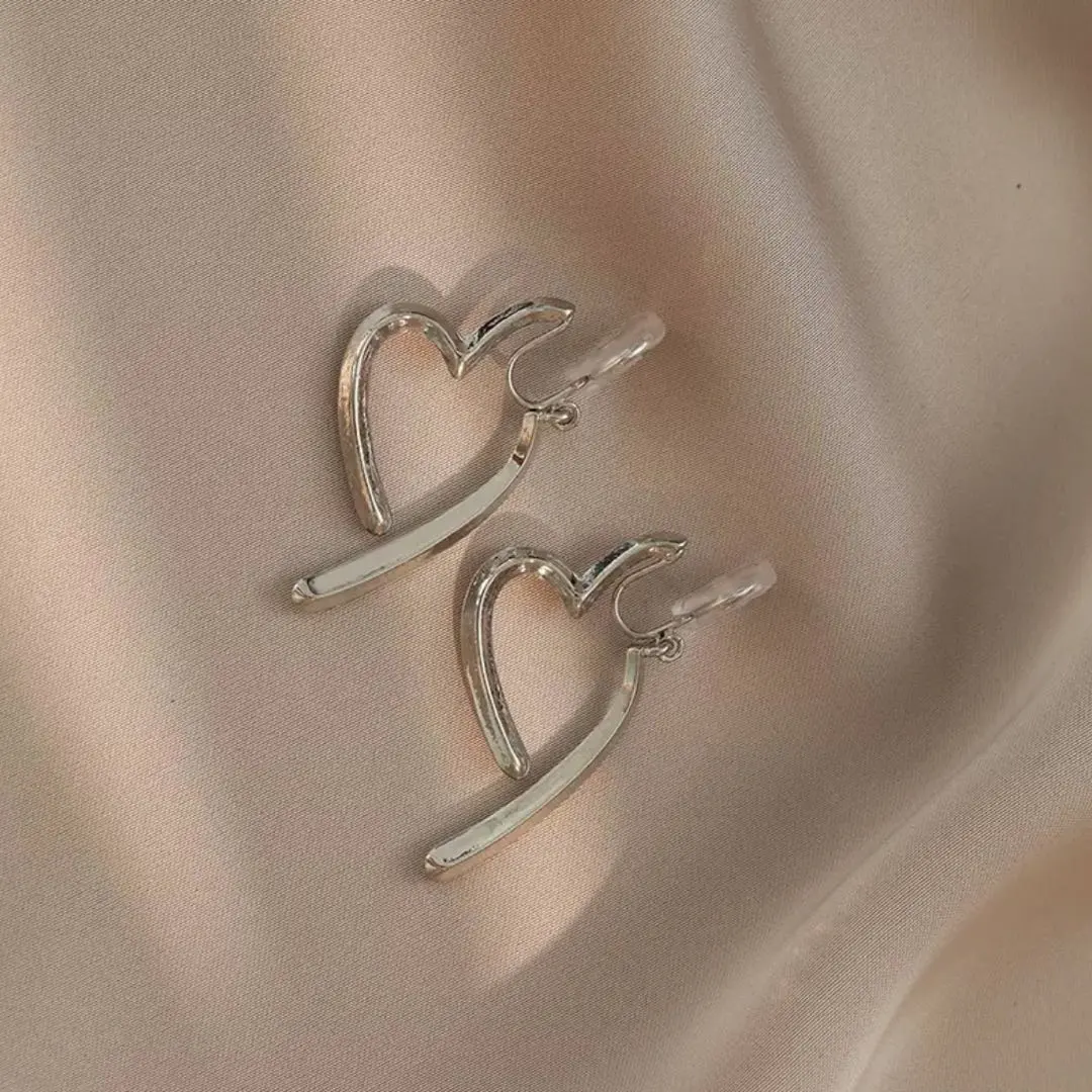 Thumbnail of Heart Earrings, Dangling, Non-Piercing, Silver, Accessories, Hoop