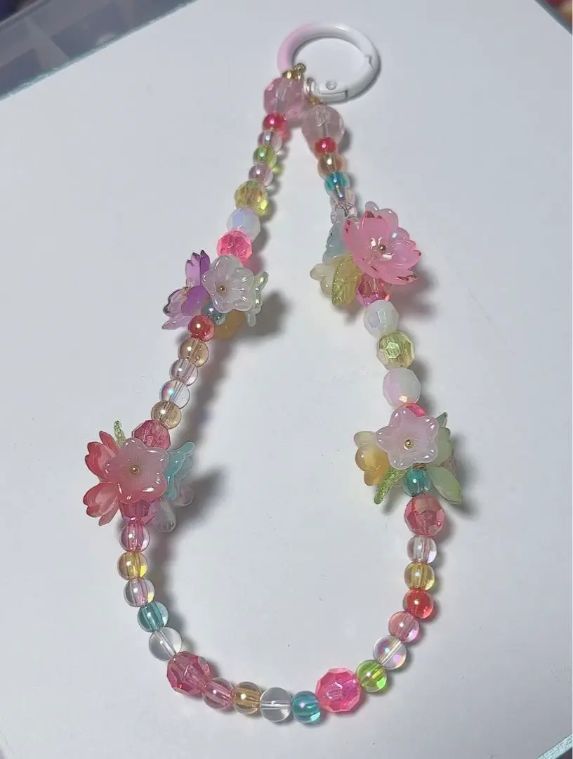 Thumbnail of Large flower beads, a handmade, one-of-a-kind keychain filled with flowers
