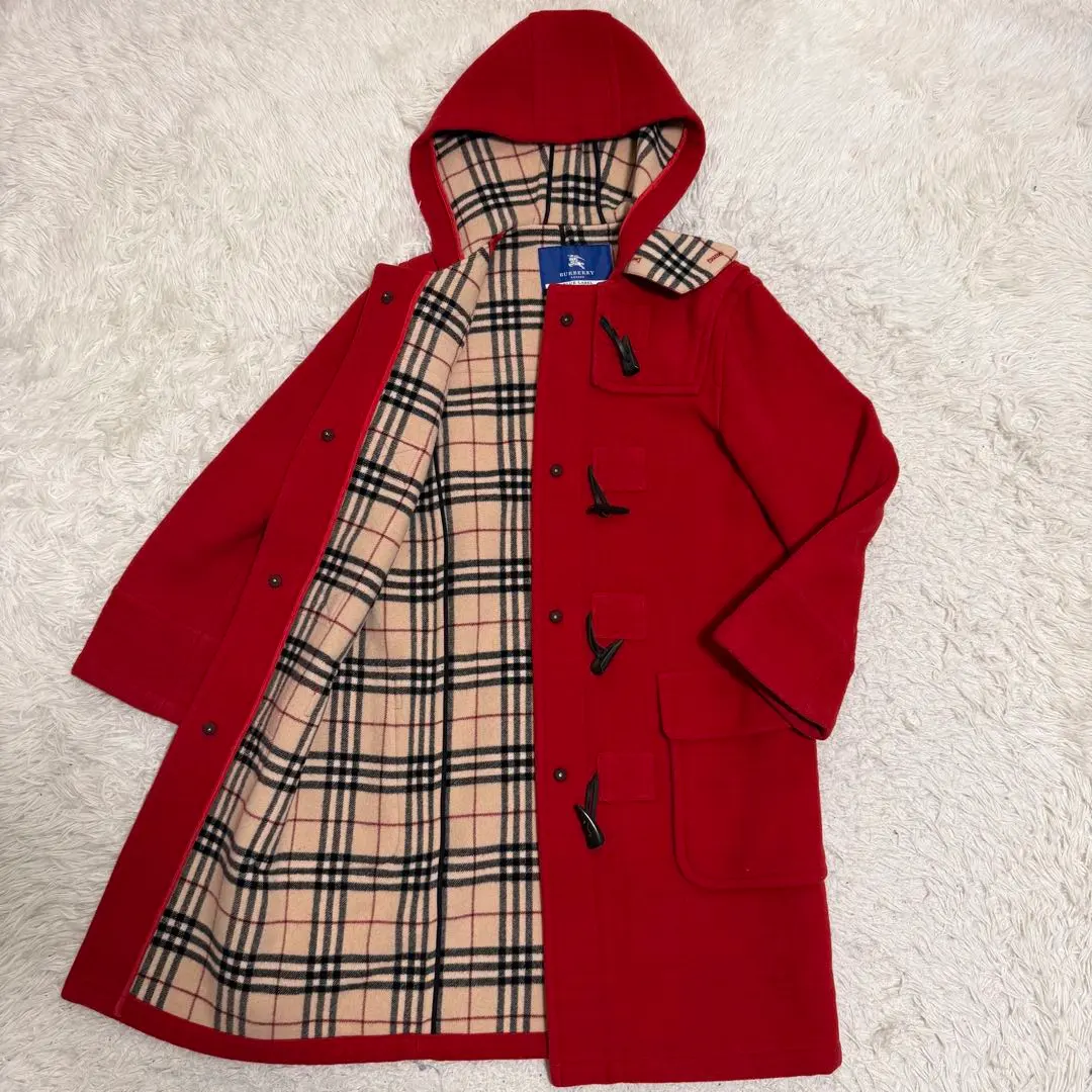 稀少極美品 Burberry Blue Label 牛角扣大衣 格紋 紅色 的縮圖