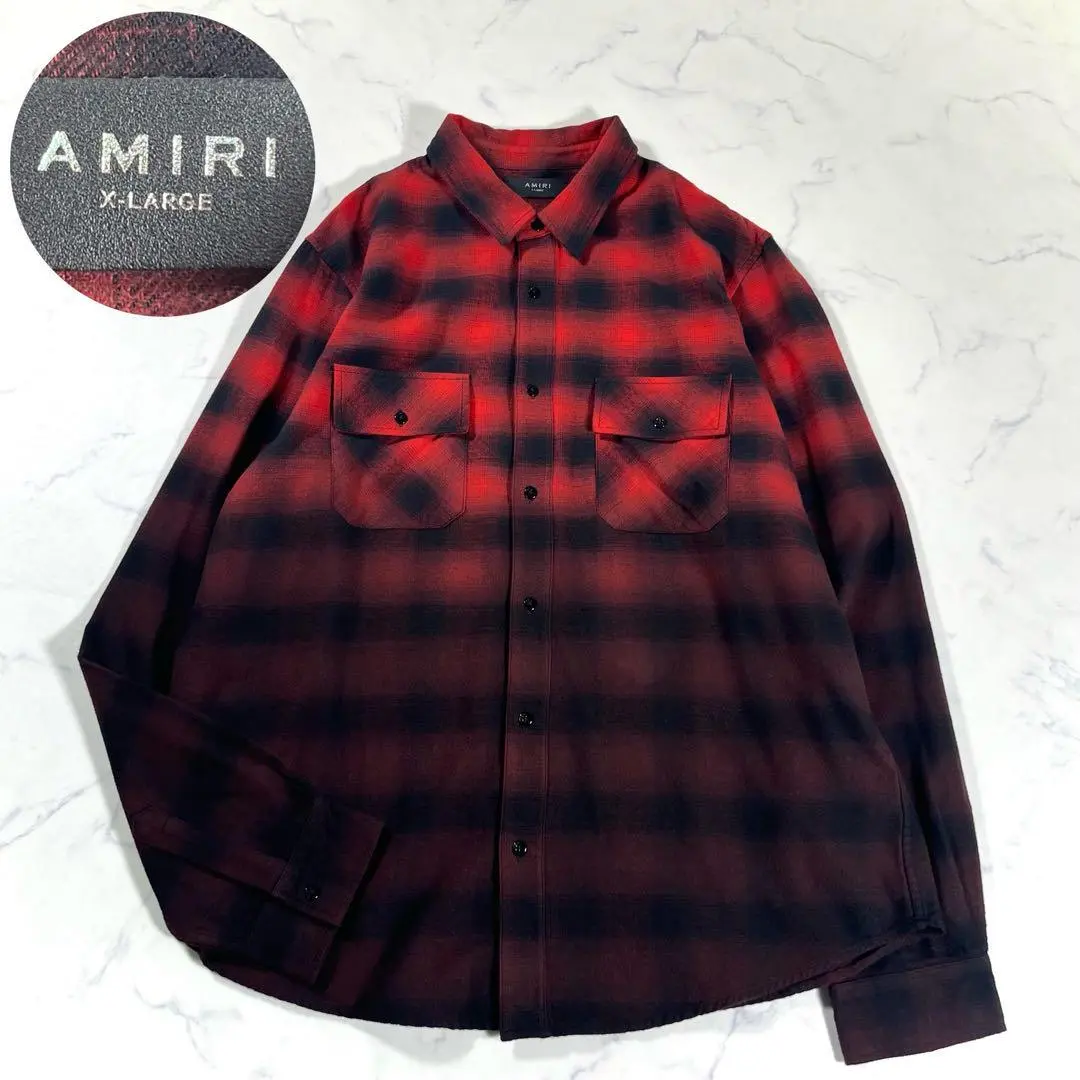 激レア】AMIRI レザーロゴ アップリケ チェックシャツ L