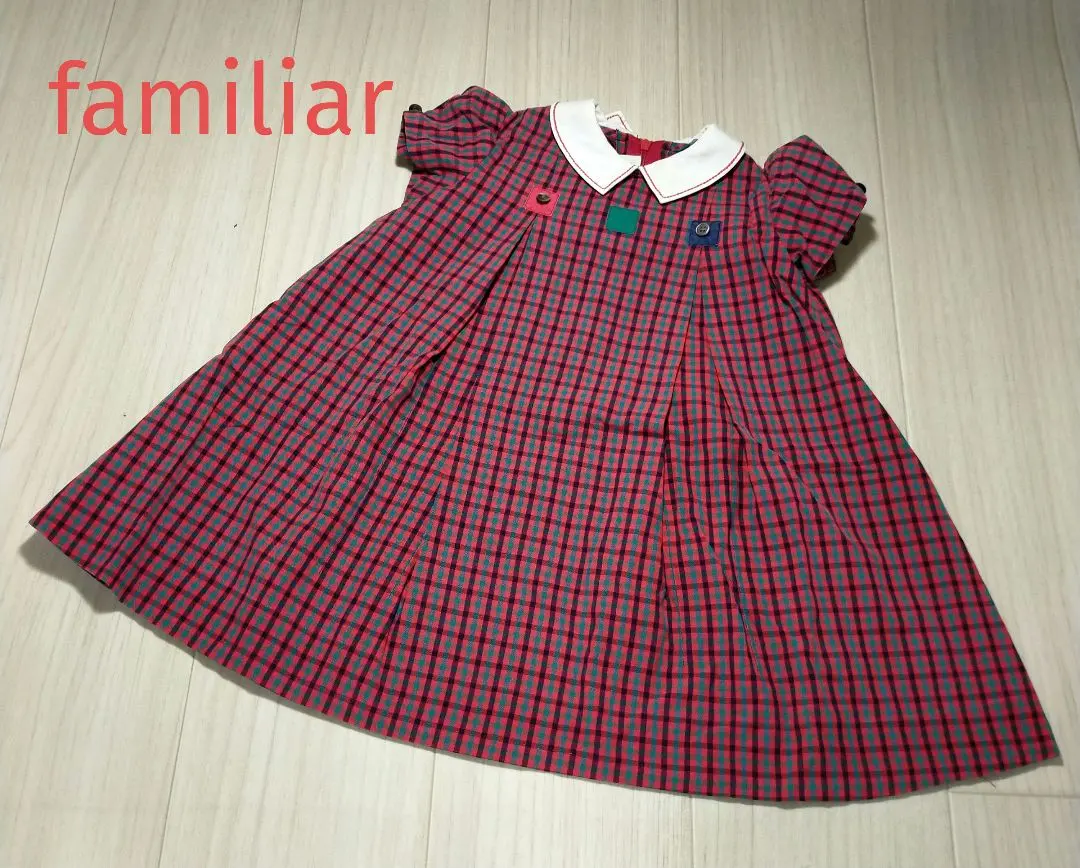 Thumbnail of Familiar short-sleeved dress, 90 size. Classic red, check pattern, size 90.