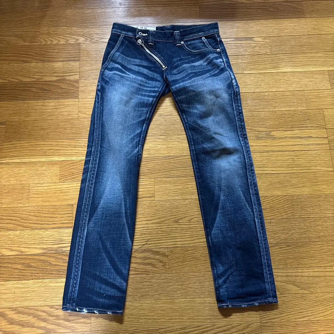 未使用！女神織 MEGAMIORI デニム　ジーンズ ヴィンテージ加工　Lサイズ MEGAMIORI | VIRGOwearworks