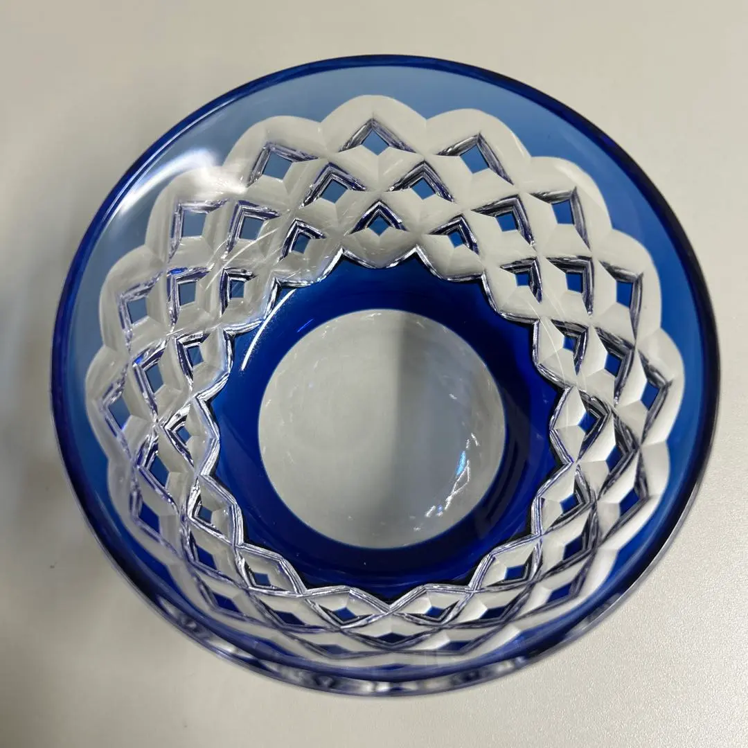 Thumbnail of Unused] Kagami Crystal Edo Kiriko Small Bowl, Yarai Pattern, Blue