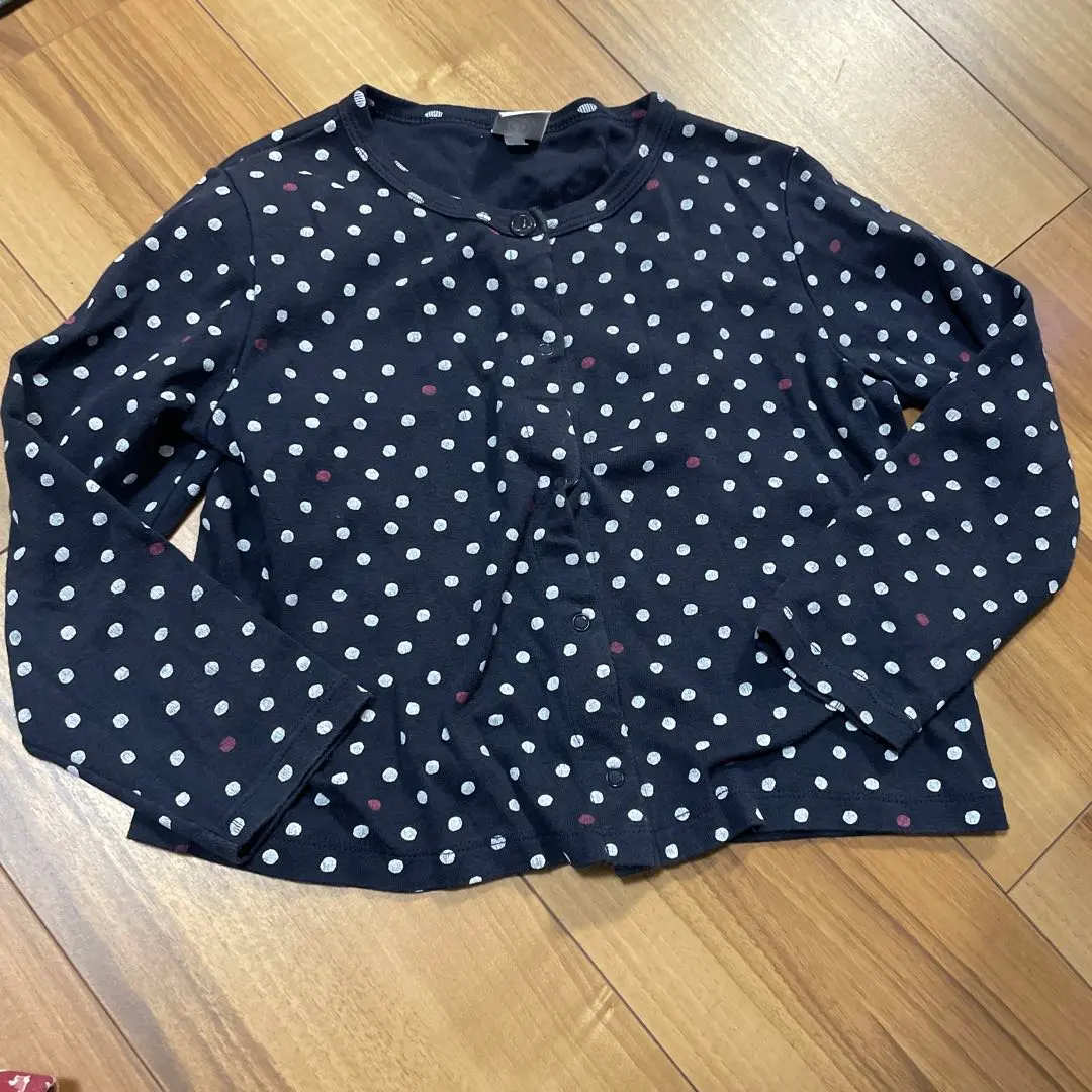Thumbnail of Petit Bateau Navy Dot Pattern Long Sleeve Cardigan 100cm~