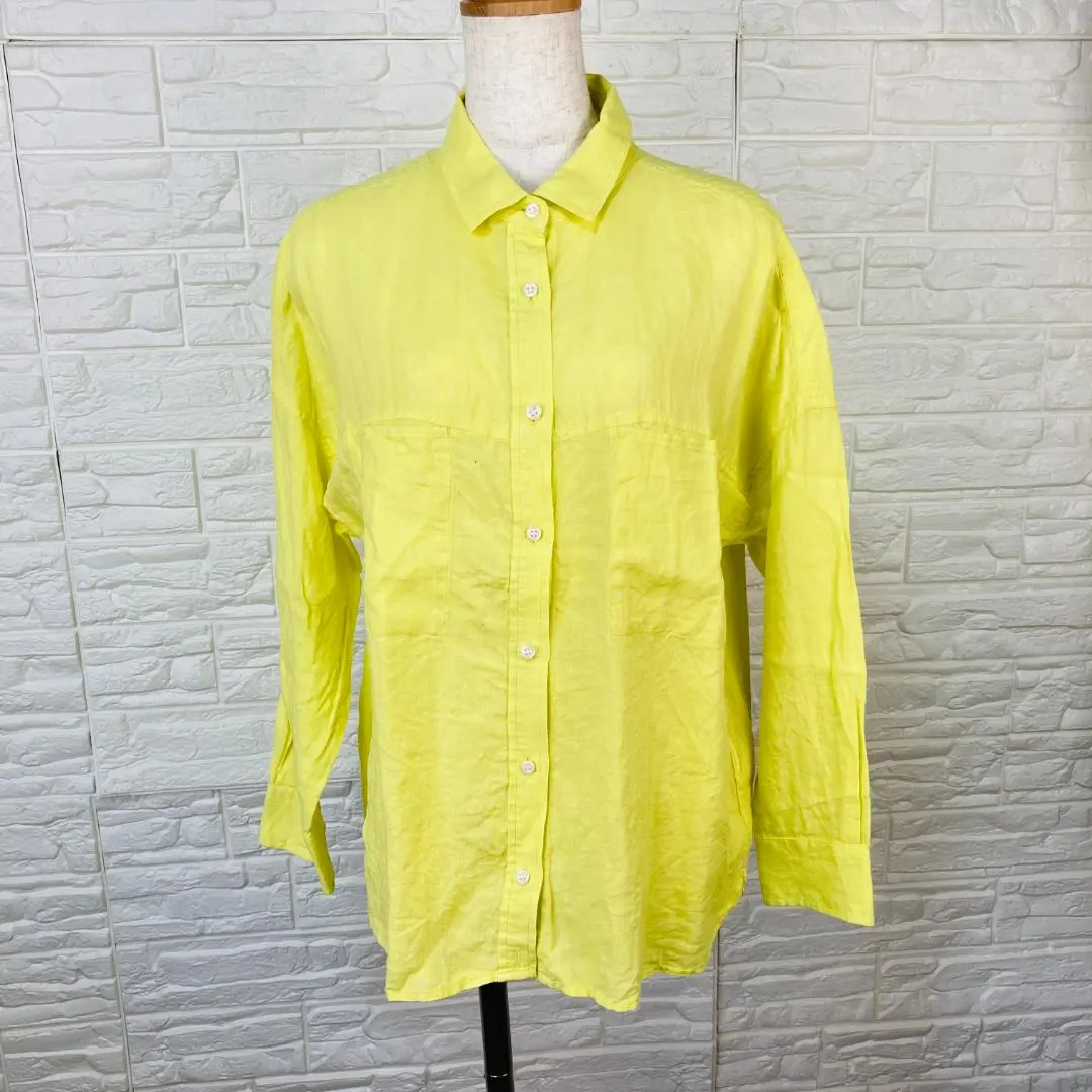 Thumbnail of SO CLOSE 100% Linen Blouse Long Sleeve Yellow Size S 【NS5】