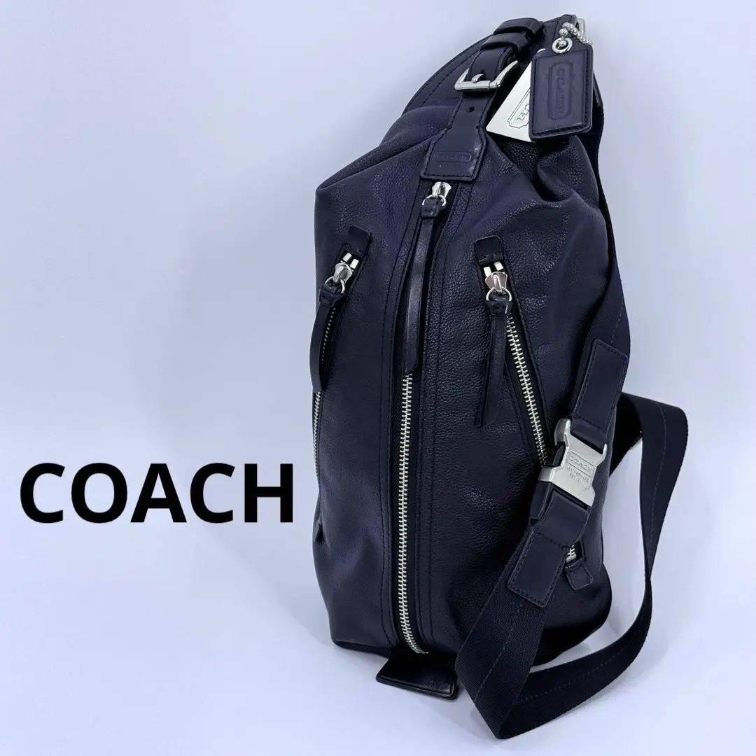 未使用　コーチ　ウエストポーチ　ボディバッグ　ネイビー　ペプルドレザー　6488 コーチ coach ボディバッグ・ウエストポーチ - メルカリ