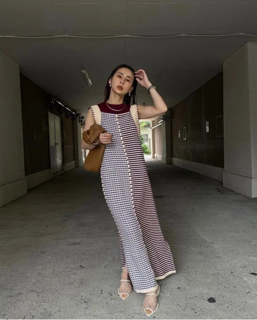 Ameri（アメリ）の「URAOMOTE MIX HAND STITCH DRESS