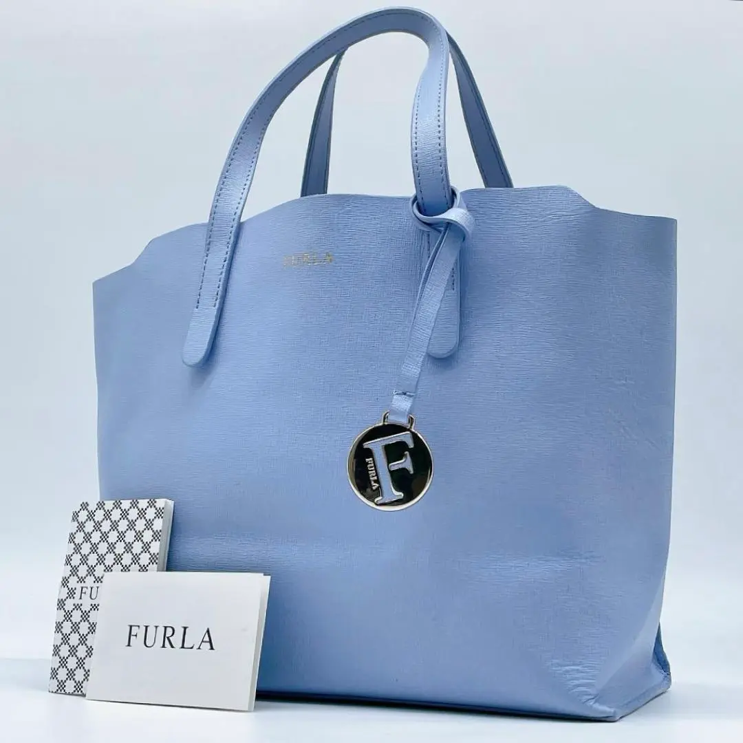 美品 FURLA フルラ Sally 皮革手提包 水藍色 吊飾 e670 的縮圖