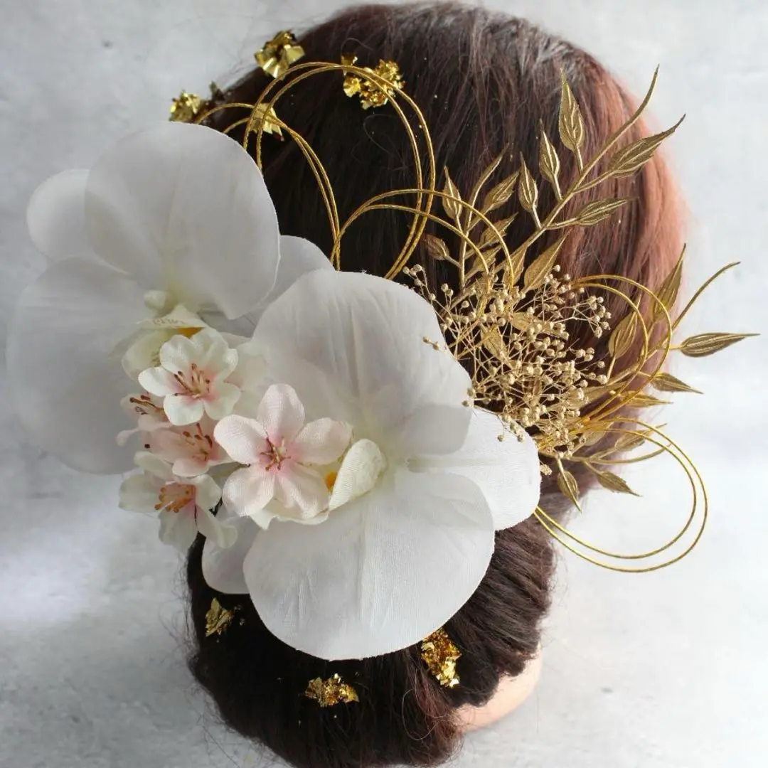 Thumbnail of [Price Reduced] Orchid Hair Accessories, Cherry Blossom Hair Accessories, Gold Leaf, Mizuhiki, Wedding Hair Accessories, Pre-Wedding Photo Hair Accessories