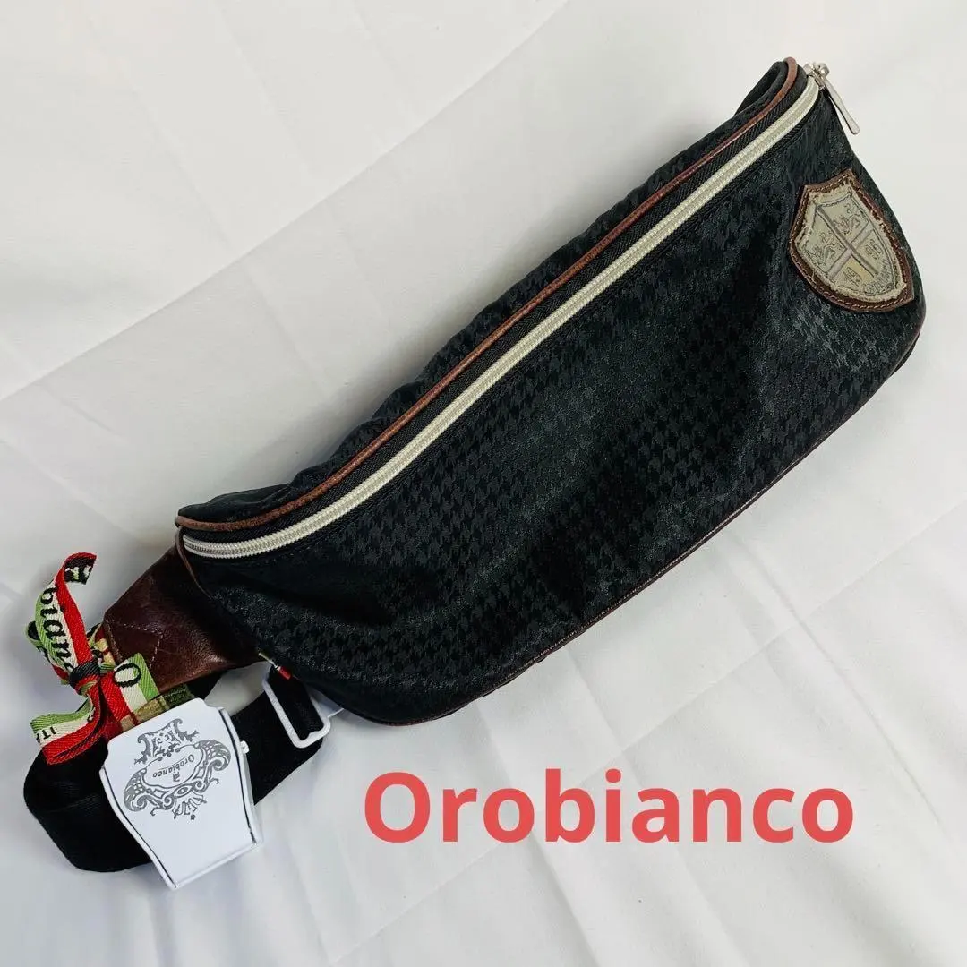 「Orobianco（奧羅比安可）」單肩包 義大利製 千鳥格紋 黑色 的縮圖