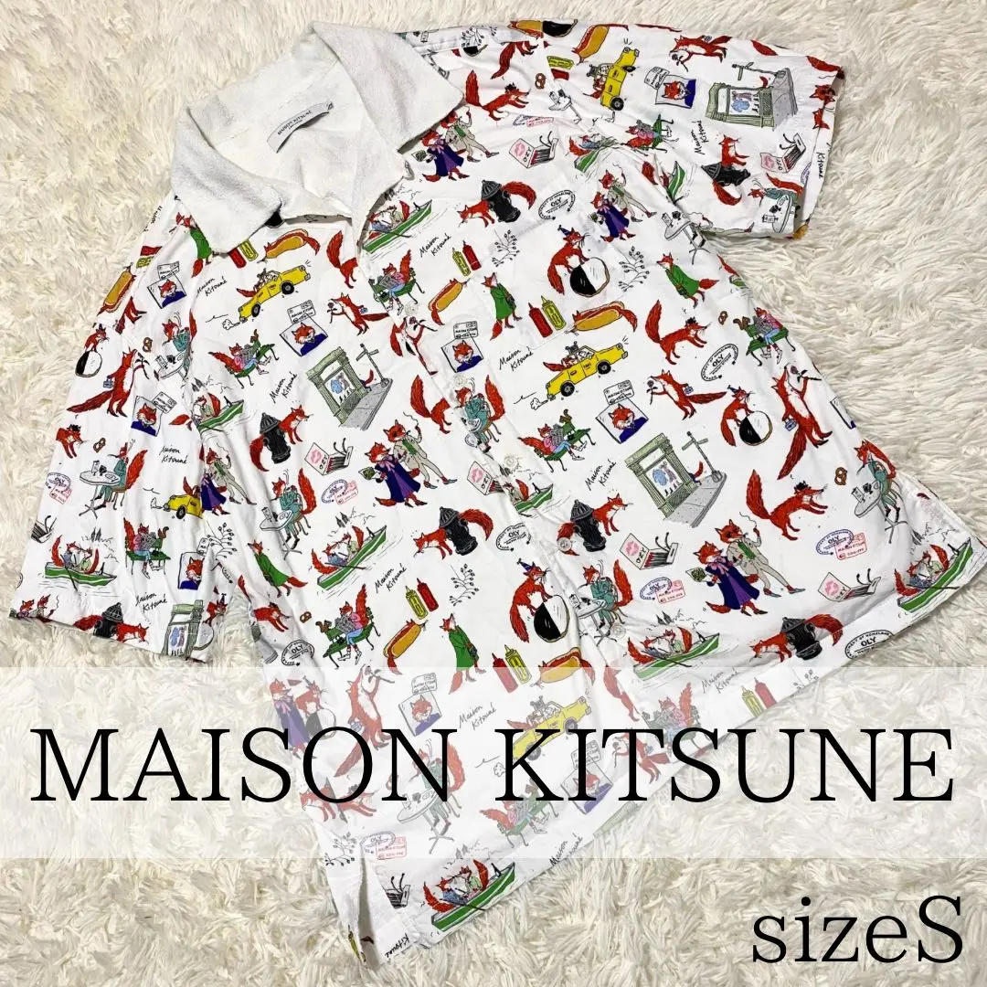☆美品 メゾンキツネ 総柄 オープンカラー 半袖シャツ アロハシャツ 開襟シャツ ☆美品 メゾンキツネ 総柄 オープンカラー 半袖シャツ アロハ