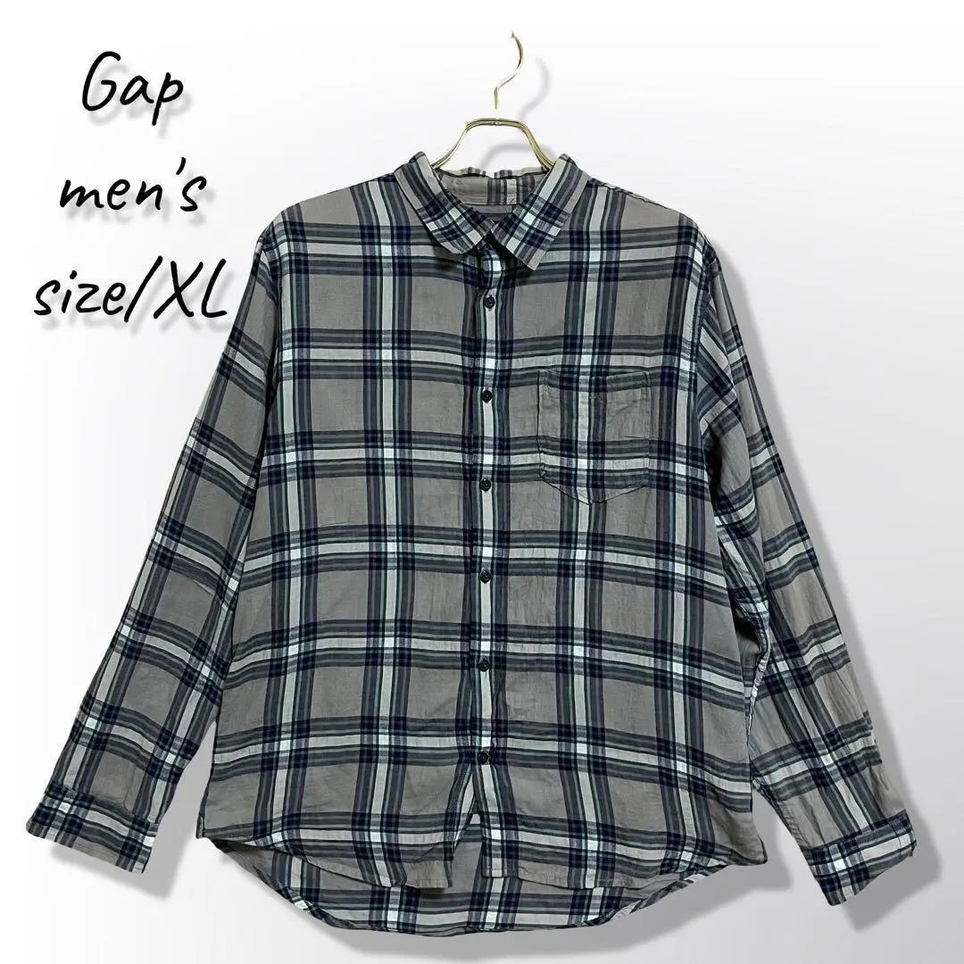 二手 古着 GAP 男士 長袖襯衫 格紋 大尺碼 XL 的縮圖