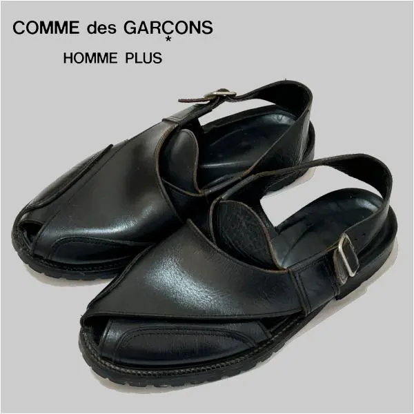 元箱付属■コムデギャルソン オムプリュス【26.0】レザー サンダル ブラック 中古・古着通販】COMME des GARCONS HOMME (コムデギャルソン