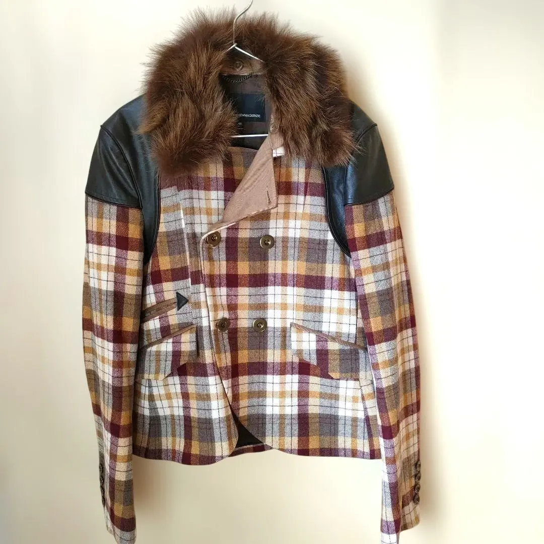 Thumbnail of Andrew Mackenzie Fur-Trimmed Check Coat Jacket Outerwear