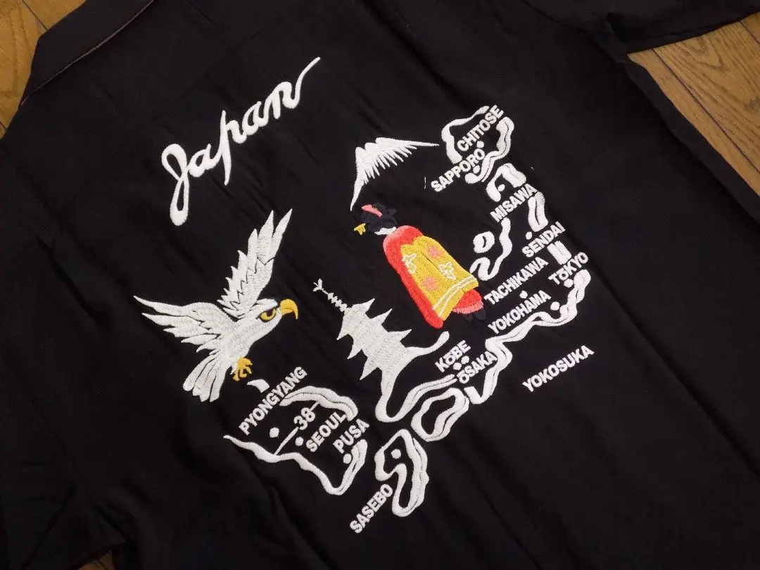 新品黒XXLヒューストン スカシャツ MAP 日本地図 和柄刺繍スーベニアシャツ 新品黒XXLヒューストン スカシャツ MAP 日本地図 和柄刺繍スーベニア