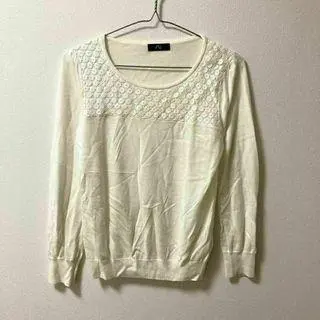 Thumbnail of Ivory Lace Embellished Long Sleeve Knit Sweater