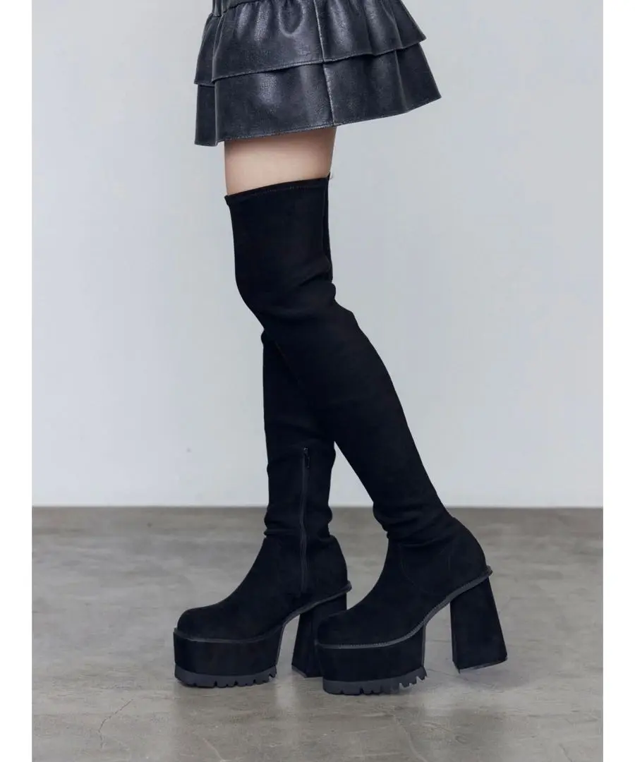 Thumbnail of EMODA Black Suede Long Knee-High Boots