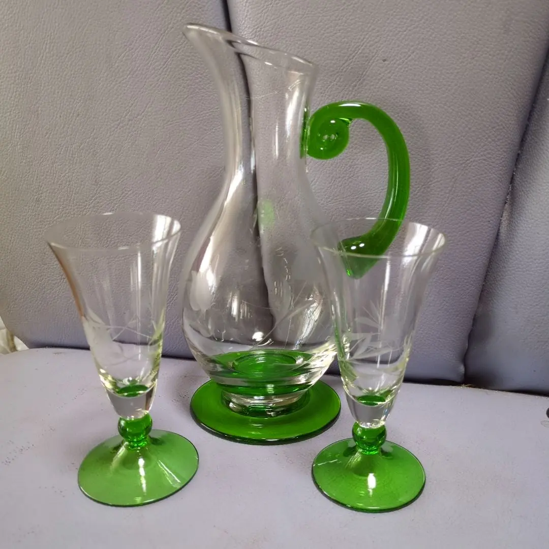 Thumbnail of Glass pitcher and wine glass set - Made in Romania