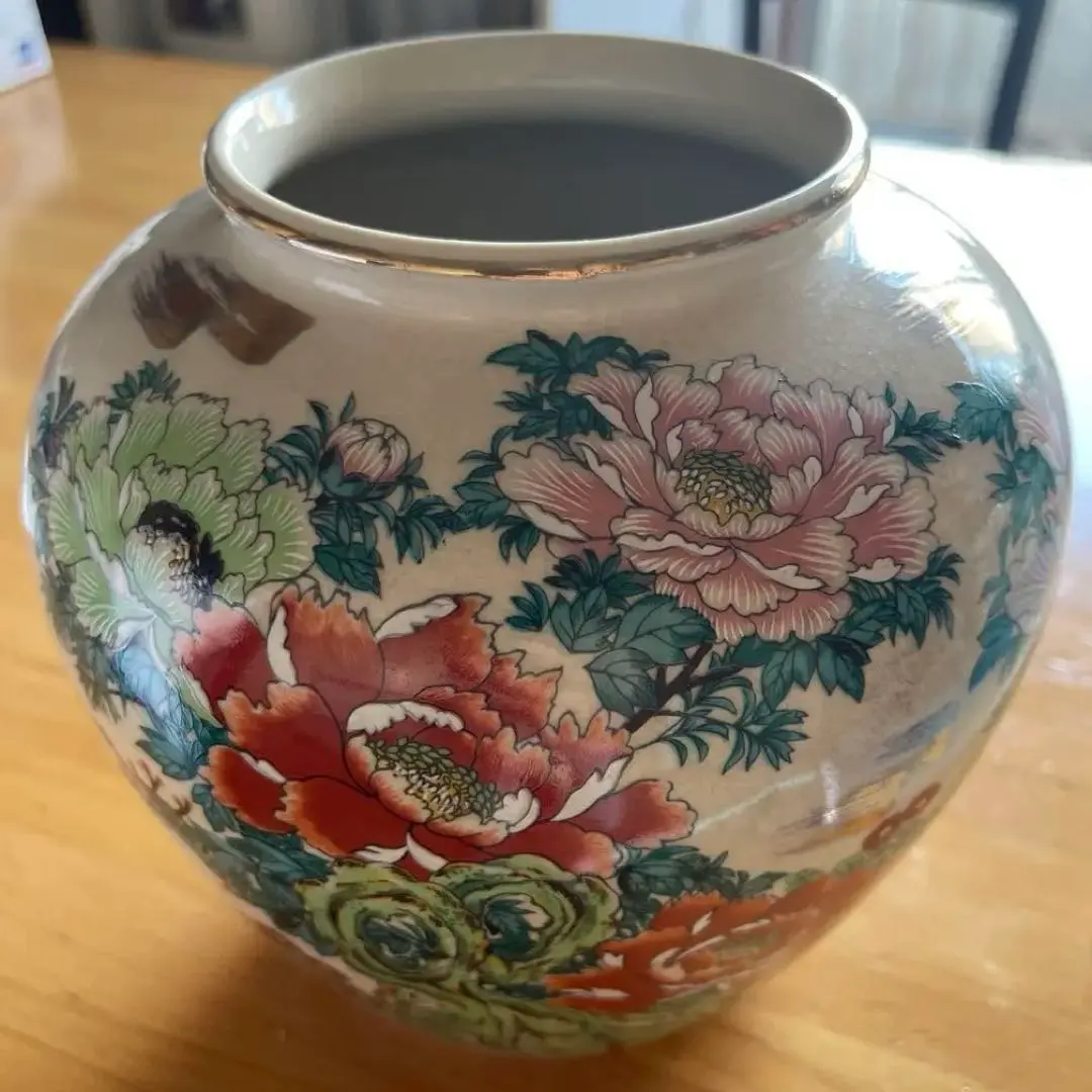 花紋 陶瓷花瓶 九谷燒 久谷美泉 中古品 高約20cm 的縮圖