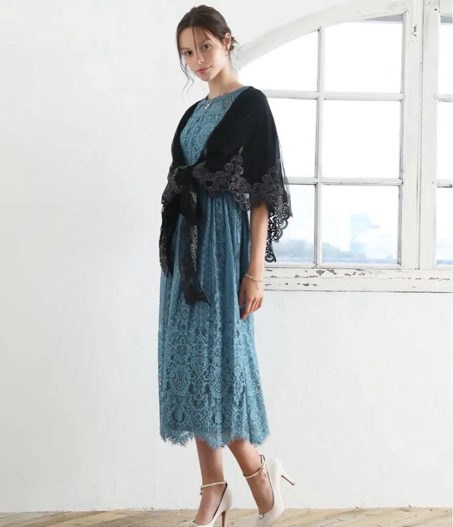 Dorry・Doll ドリードール　ラメ刺繍シフォン見頃付きショール ラメ刺繍シフォン見頃付きショール（ストール/ショール）｜Dorry