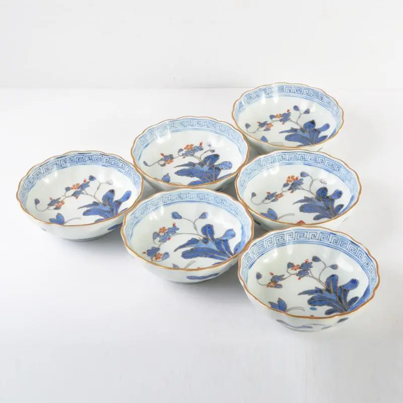 Thumbnail of Nabeshima ware, Iro-Nabeshima, colored enamel with gold, flower and butterfly design, ring-shaped plate, six pieces, C, 5485