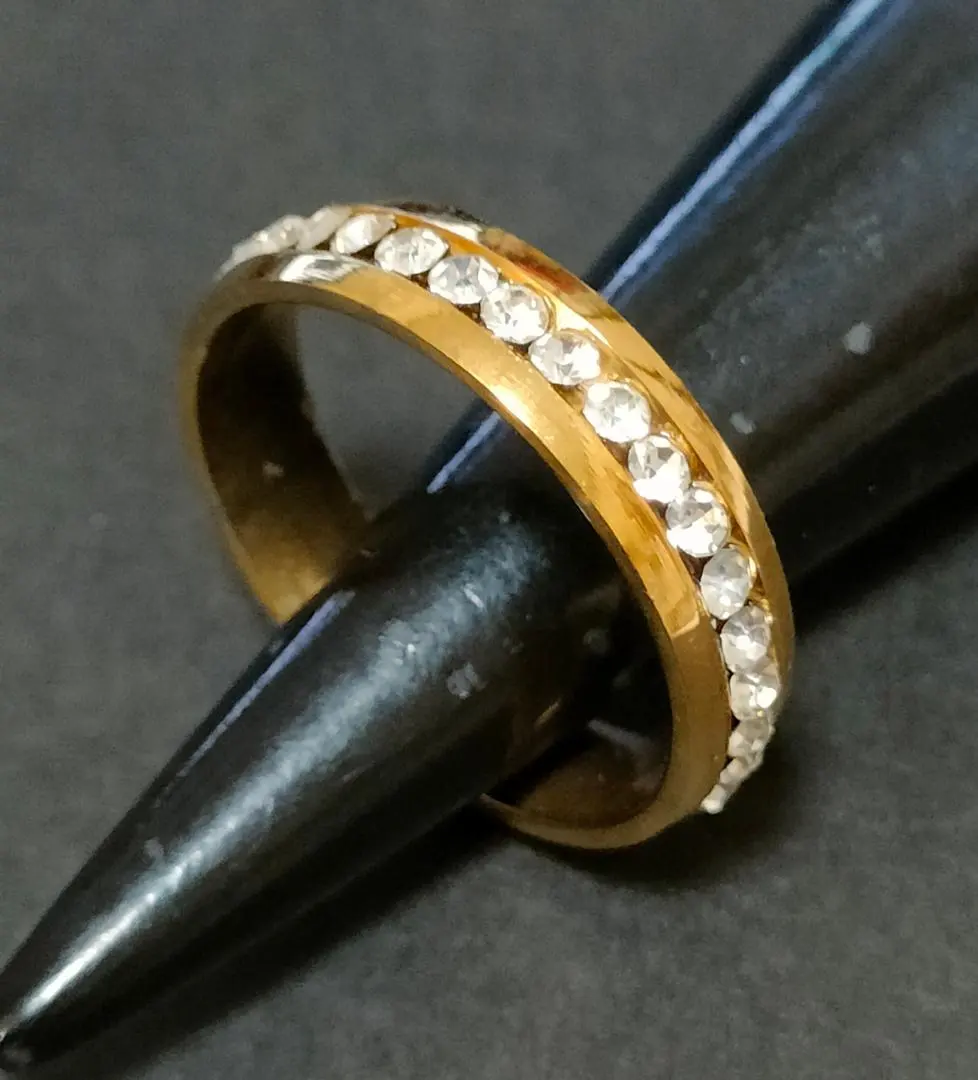 Thumbnail of A693 Rhinestone Gold Color Stainless Steel Ring [Size 20]