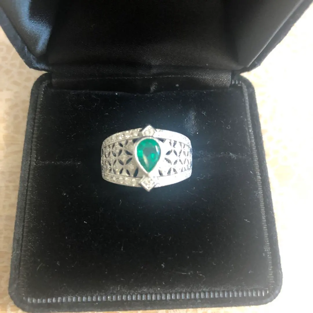 Thumbnail of Price reduced! Natural Diamond & Emerald Platinum Ring