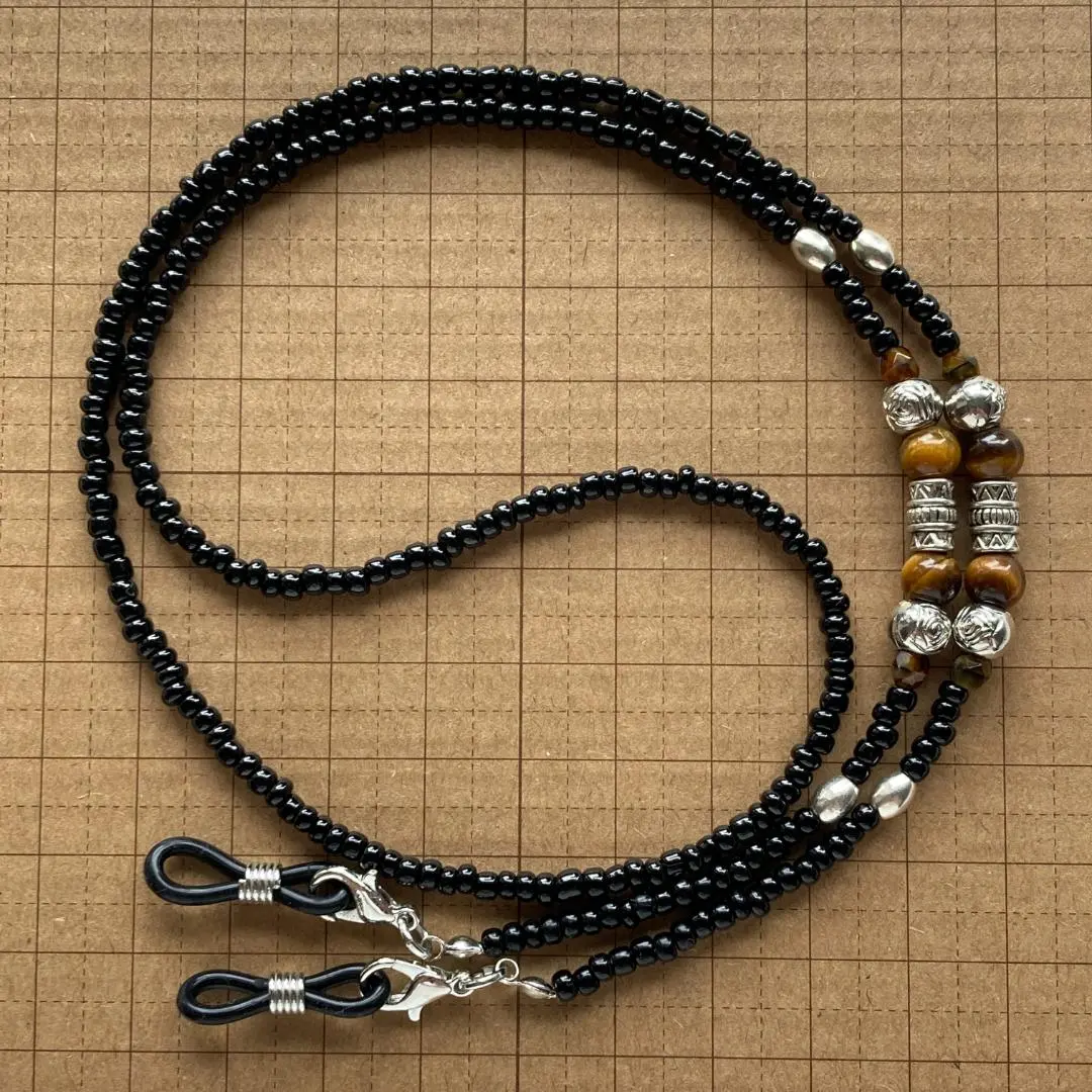 Thumbnail of Natural Stone Tiger Eye - Men's - Thick - Eyeglass Chain / Mask Chain - With Metal Fittings and Rubber