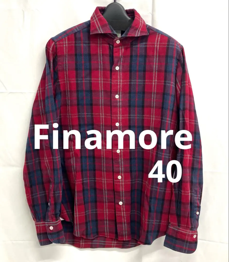 ［M4］Finamore 長袖法蘭絨襯衫 格紋 40 水平領 的縮圖
