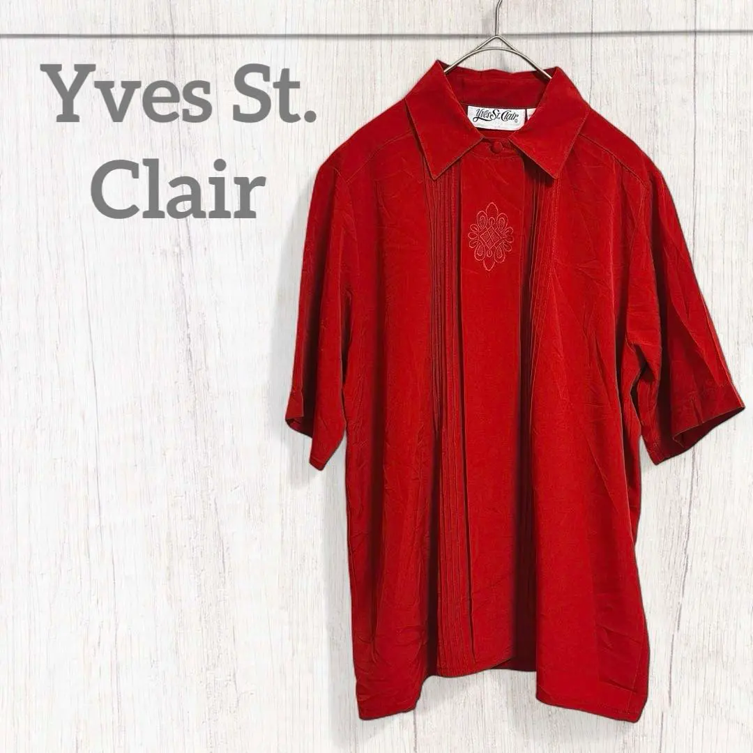 Thumbnail of Yves St. Clair Red Short Sleeve Shirt Blouse Embroidery Korea