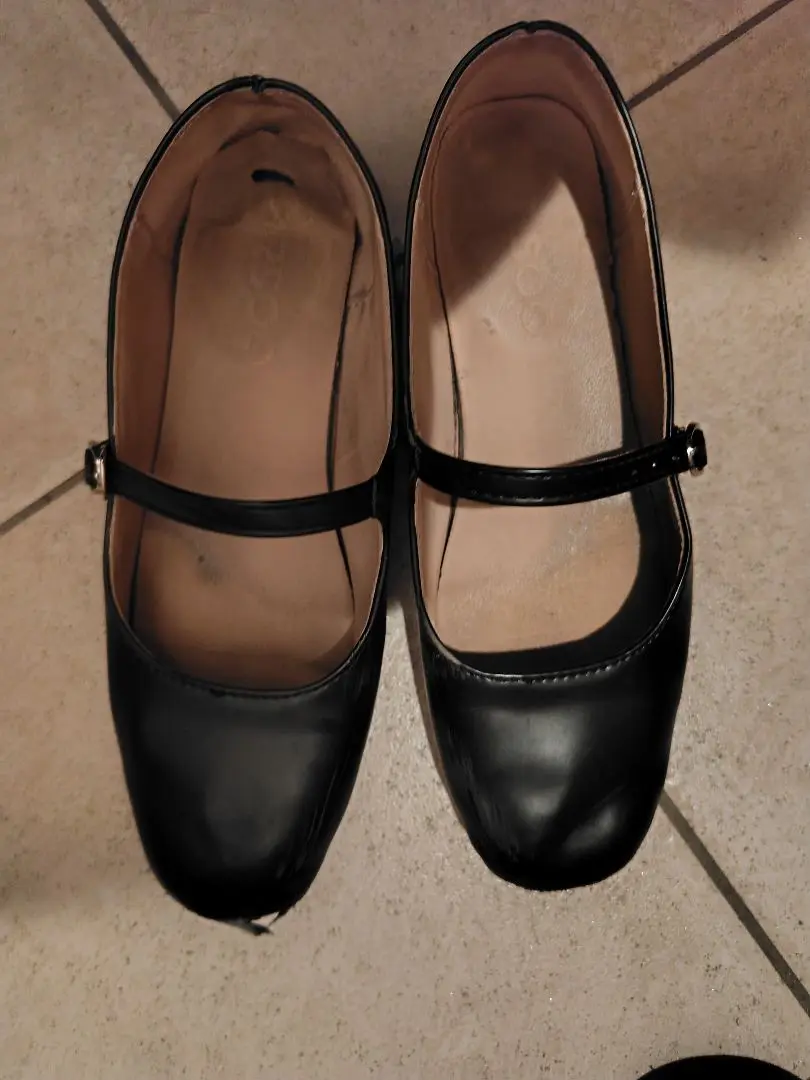 Thumbnail of Black flat-heeled pumps with straps [Price reduced]