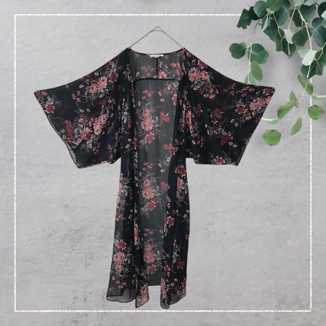 Thumbnail of American Eagle Sheer Long Cardigan (S) Floral Print, Kimono Sleeves