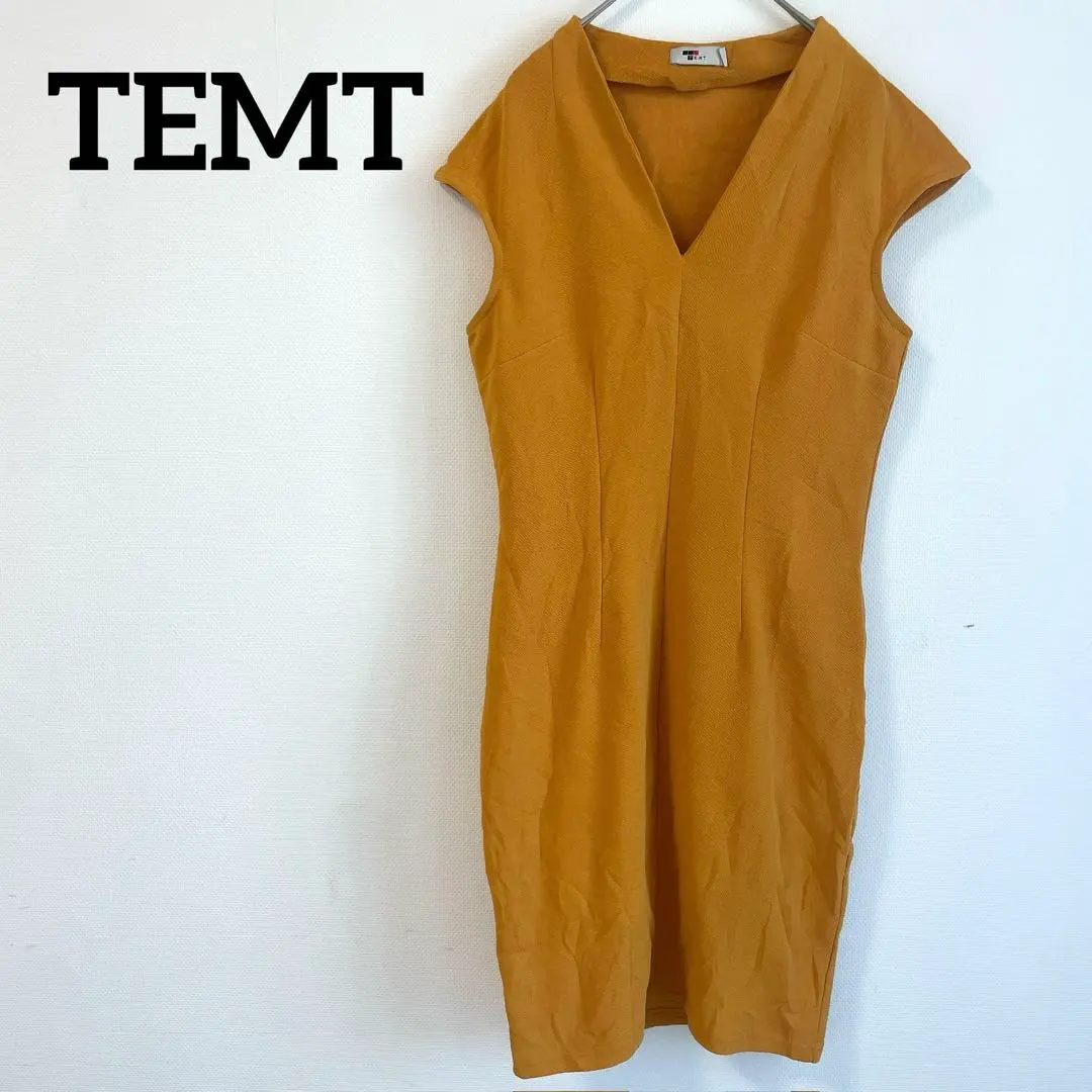 TEMT 無袖 V領 連衣裙 芥末黃 緊身 膝長 的縮圖