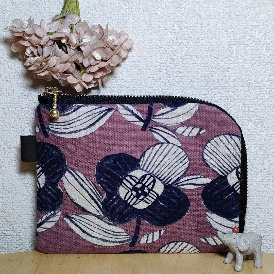 手工L型小錢包迷你M北歐刷花粉色 的縮圖