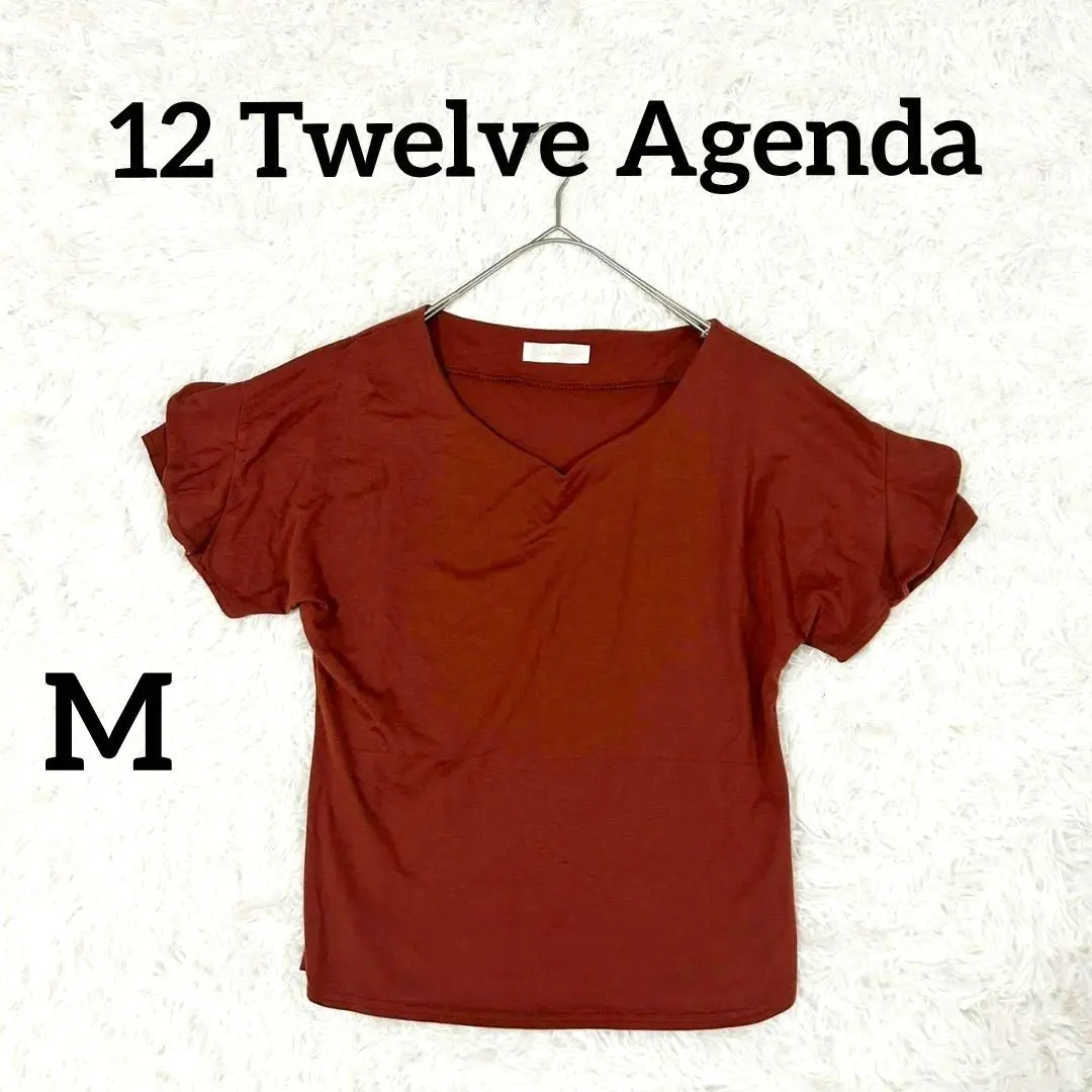 Thumbnail of 12 Agenda Frill Sleeve Short Sleeve Cut and Sew Top, M, Brick Red, Thin, Office Wear