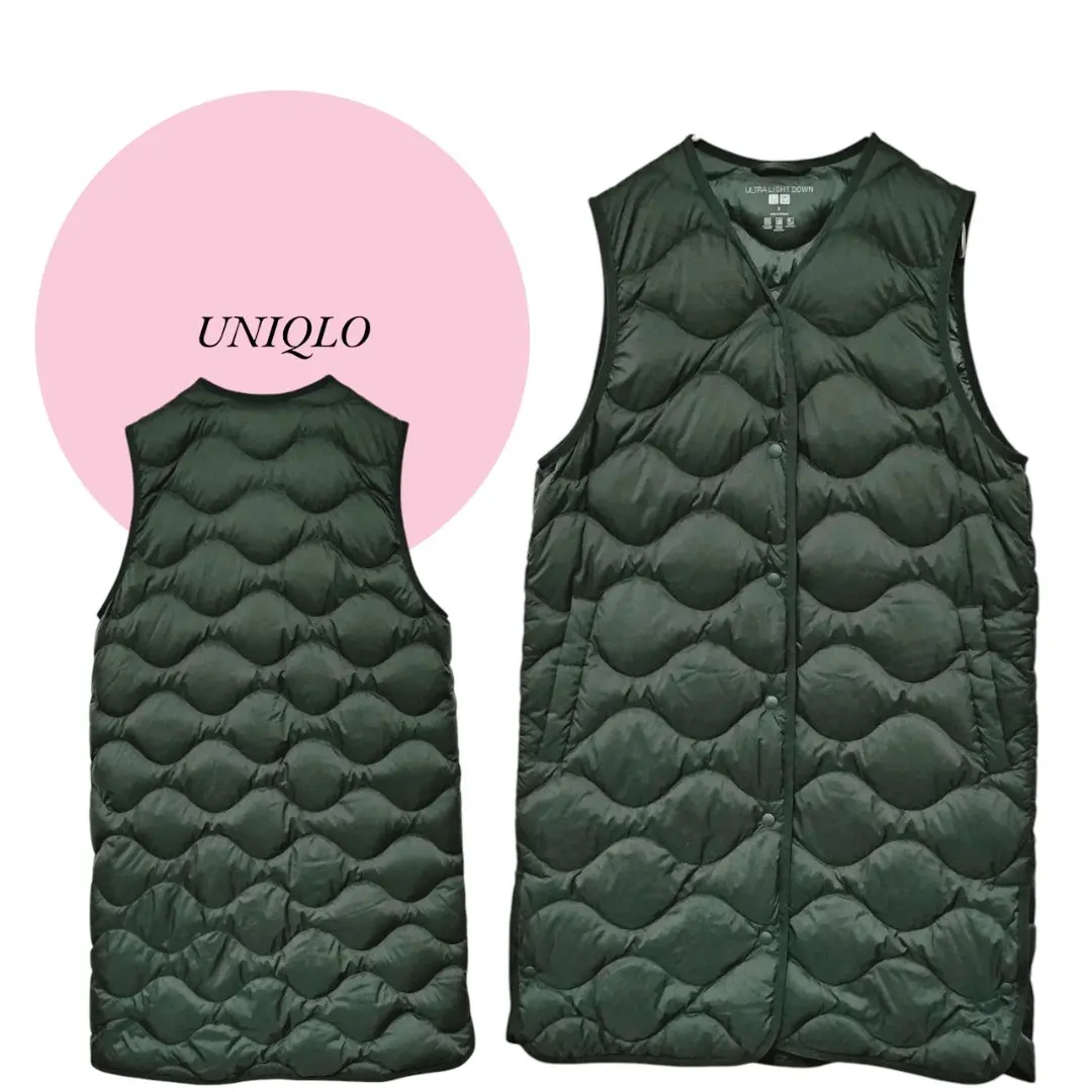 【優衣庫】UNIQLO♡美品♡極輕羽絨背心長款♡綠色系♡S 的縮圖