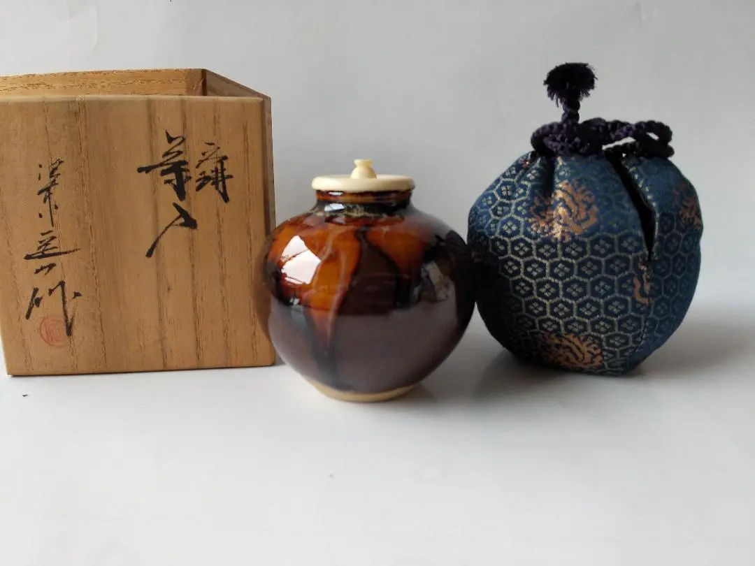 未使用 茶道具 桶谷定一作 文琳 茶入 仕覆付 陶印 共箱 m32281643635_1.jpg?1731672359