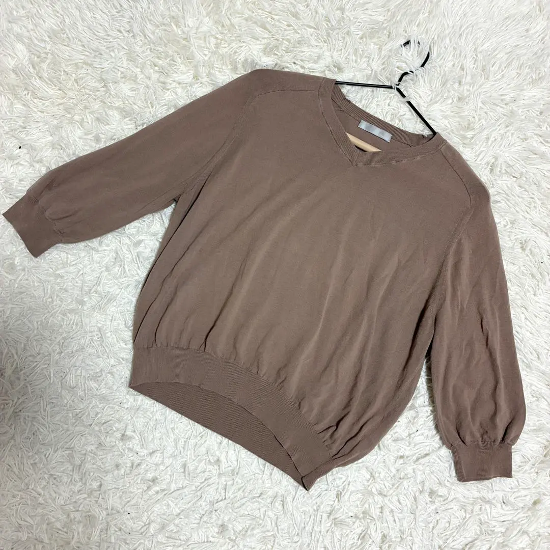 Thumbnail of Fraduire knit pullover, V-neck, three-quarter sleeves, cotton, brown color