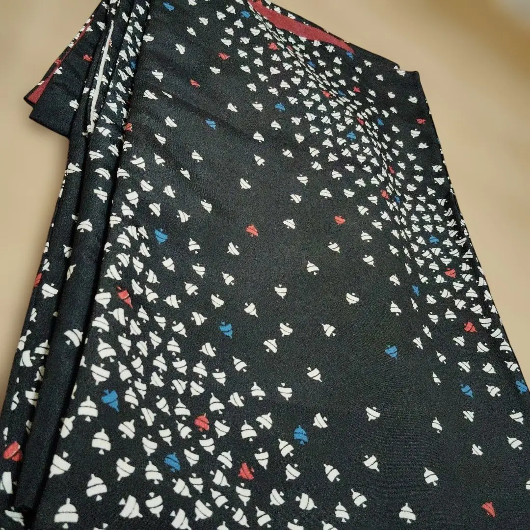 Thumbnail of Black ground suzu (bell) pattern komon (small pattern) kimono, polyester, large size