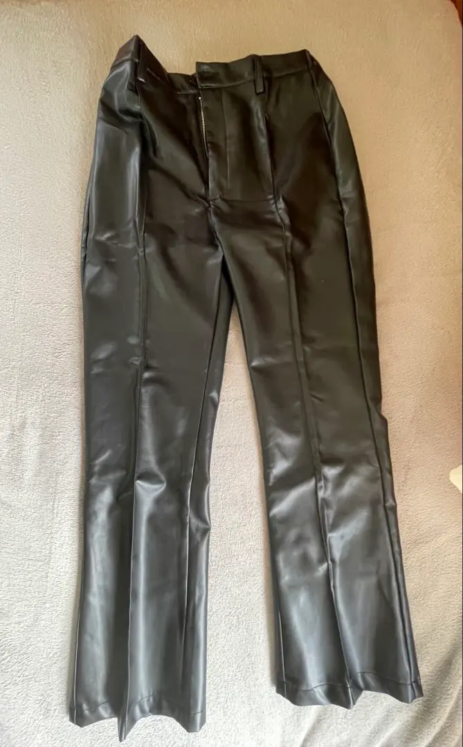 Thumbnail of Black synthetic leather flare pants