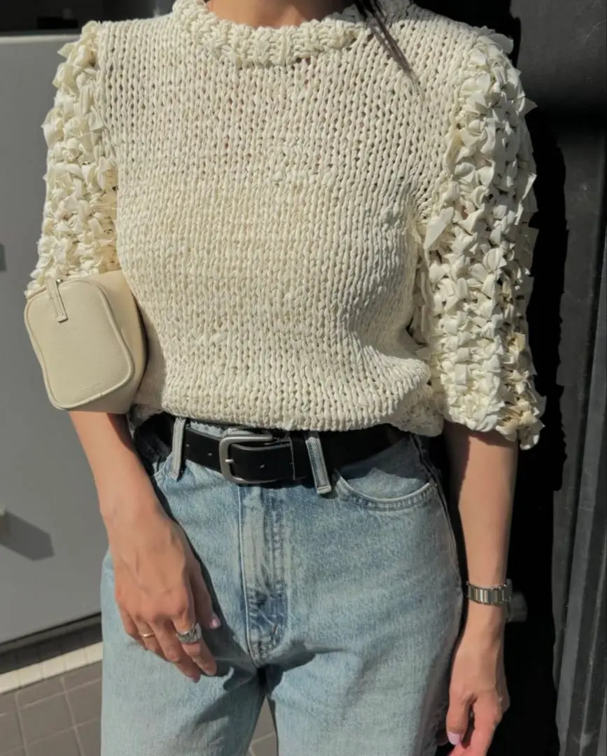 セール】FRILL HALF SLEEVE HAND KNIT TOPS（その他トップス