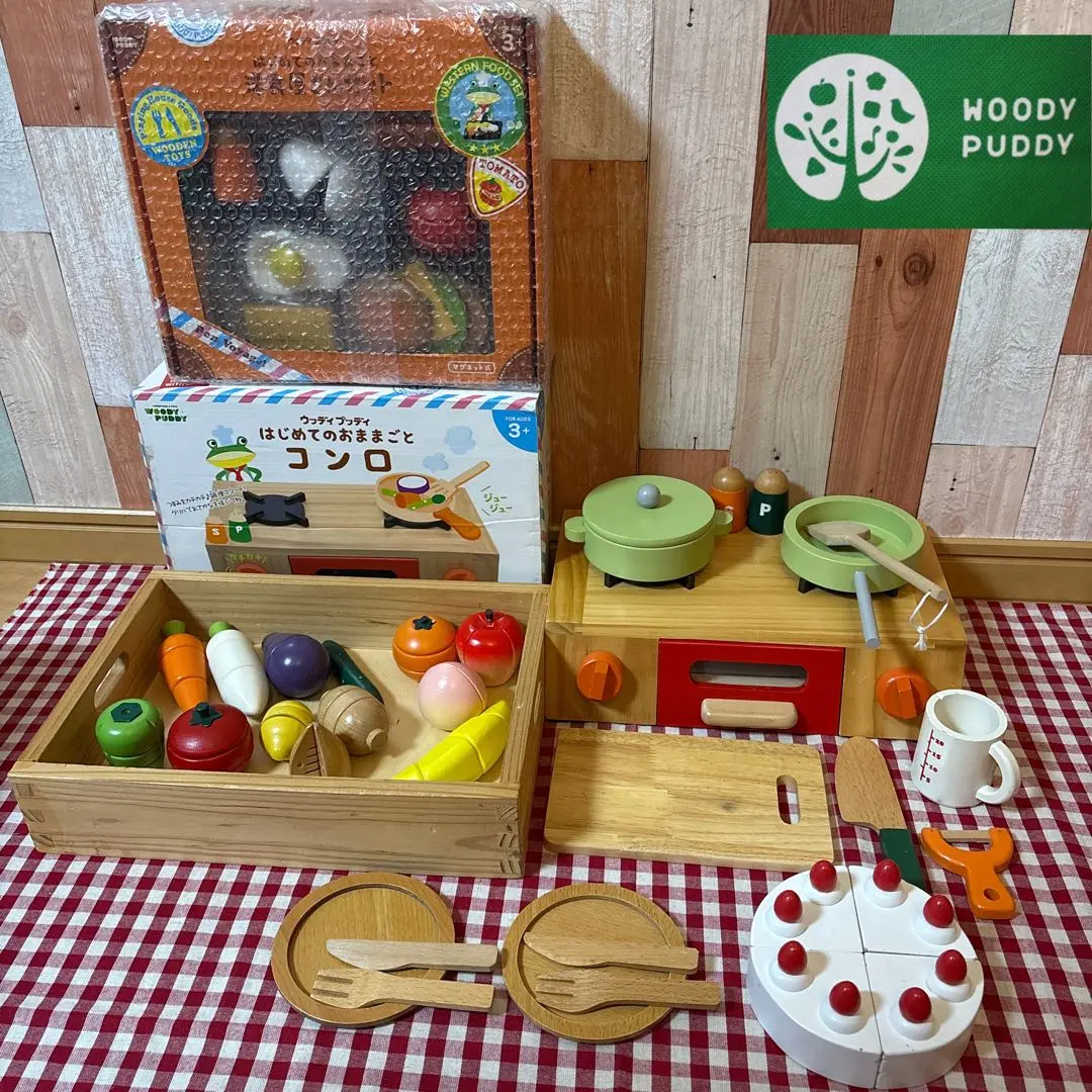 Thumbnail of [Discontinued] Woody Puddy Play Food Set: Stove, Cake, Fruits, Western Food, Lotus Root