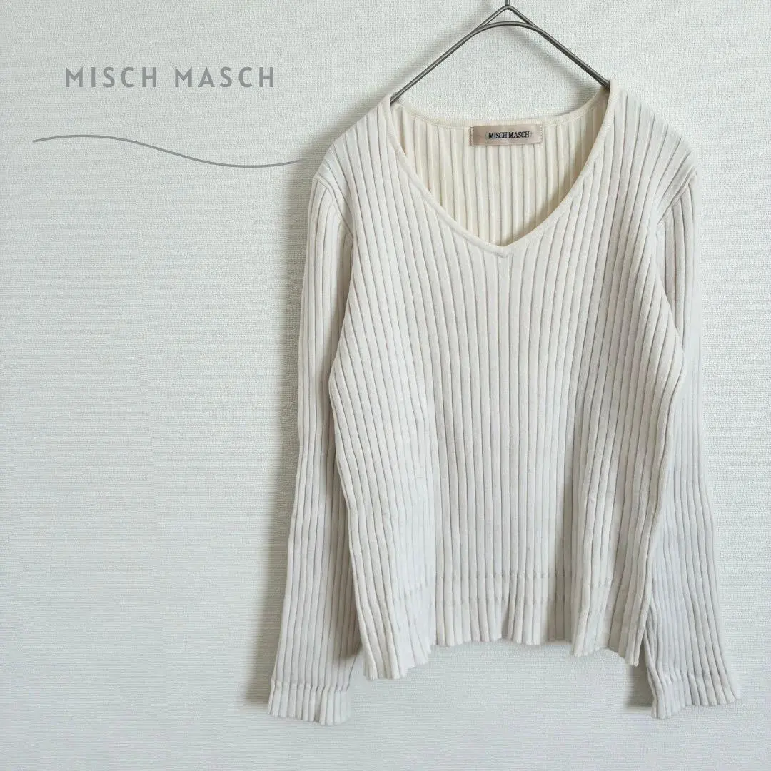 Misch Masch 長袖針織衫 粗羅紋 緊身 人造絲 白色 的縮圖