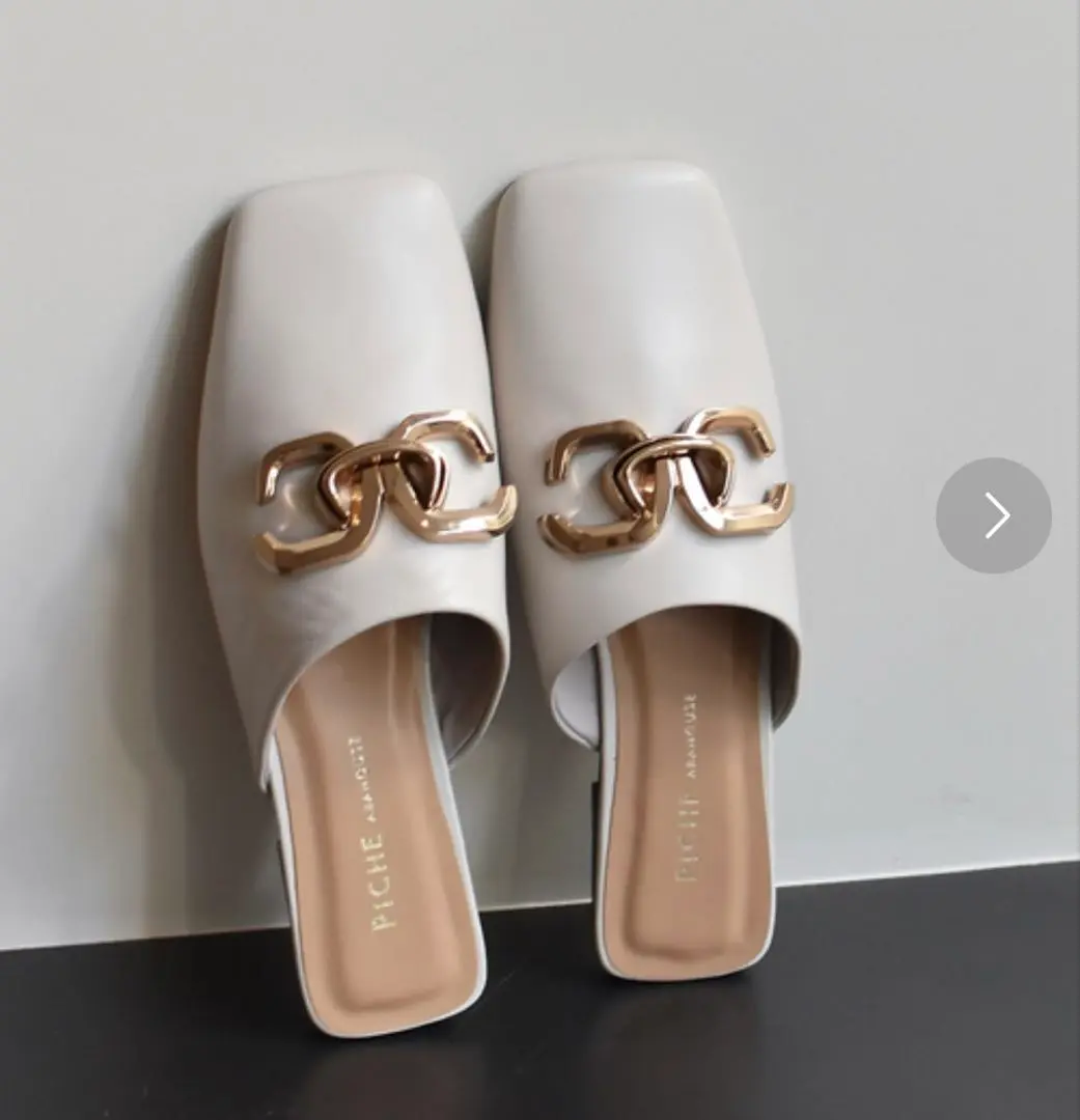 Thumbnail of PICHE ABAHOUSE Metal Motif Wide Square Mules, White, Genuine Leather