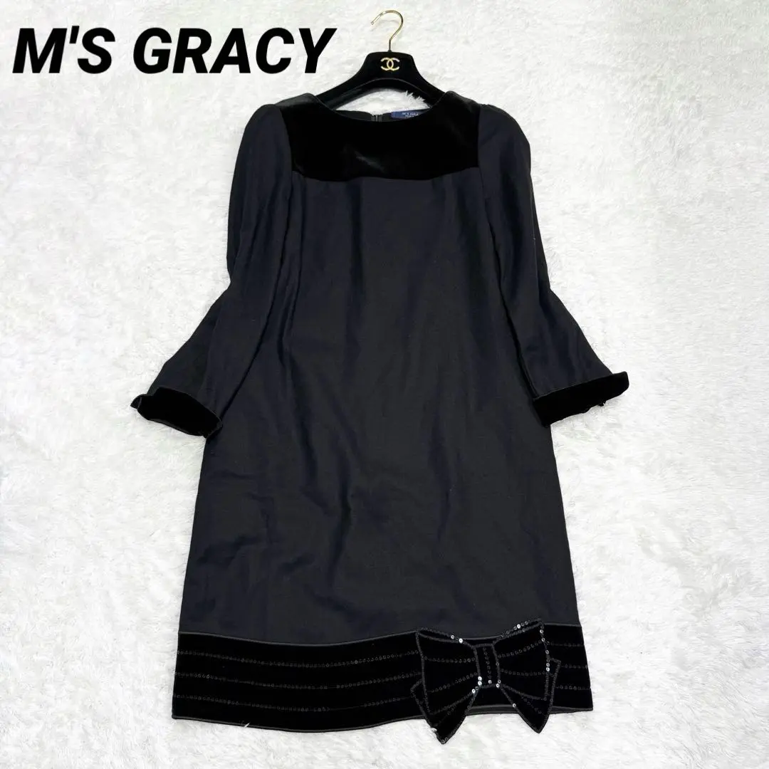 【美品✨】M'S GRACY 连衣裙 蝴蝶結 亮片 2022年 38 的縮圖