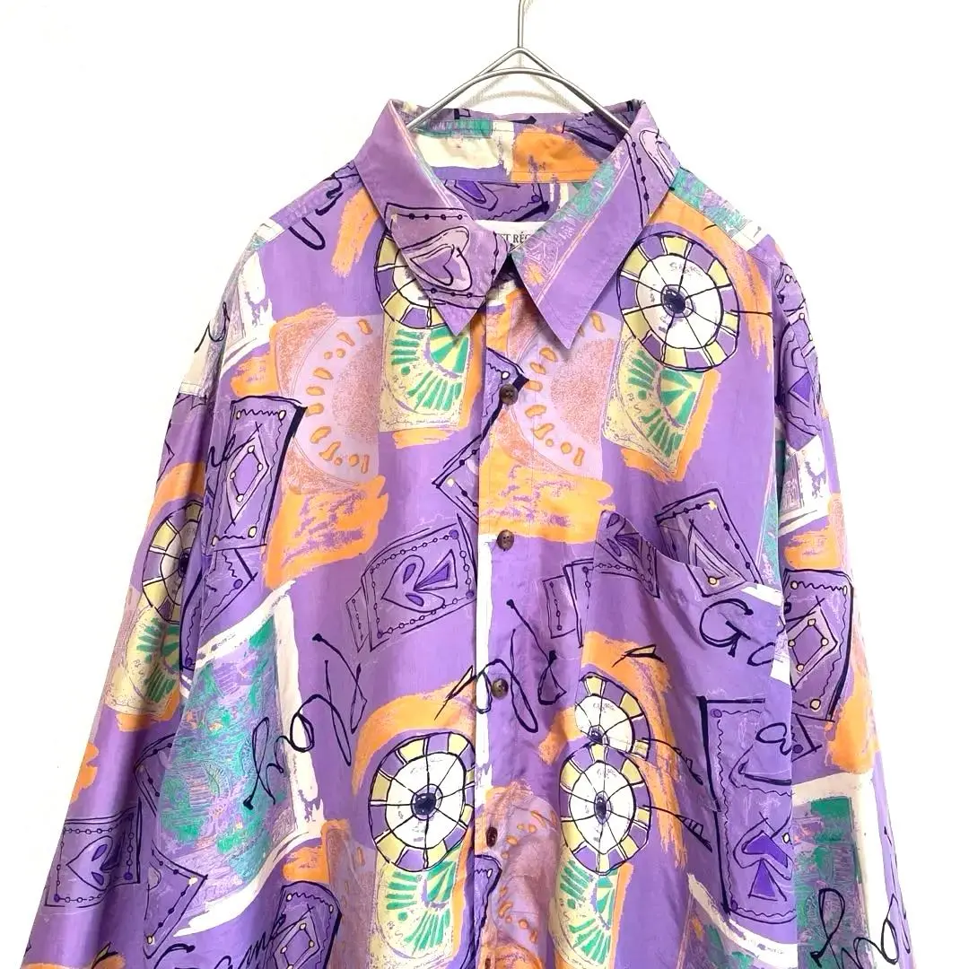 Thumbnail of 90s Vintage Patterned Silk Shirt L Purple DIXTON Men's Art